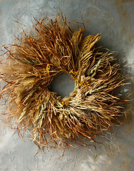 wianki Duży wianek z miskantu- ekspresyjna dekoracja ścienna wabi sabi