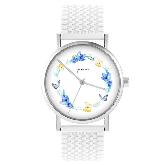 zegarki damskie Zegarek - Wianek, motyle - silikonowy, biały