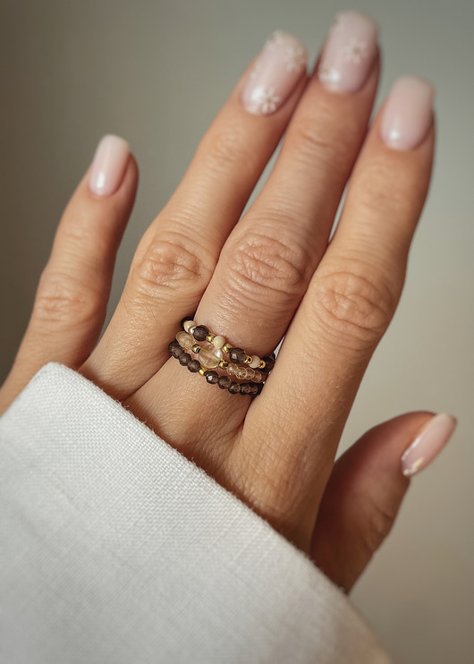 pierścionki elastyczne Zestaw Trzech Pierścionków z Kwarcu Dymnego, Cytrynu i Jaspisu