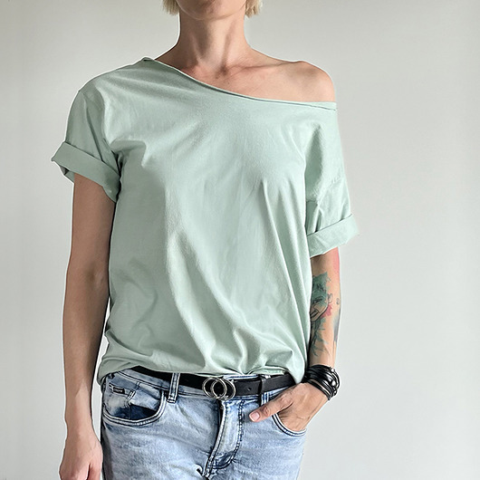 t-shirt damskie Szałwia Oversize Bez Nadruku