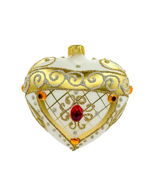 ozdoby choinkowe Bombka choinkowa: Serce z bogatymi złotymi zdobieniami i kamieniami: białe
