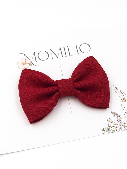 spinki i klamry do włosów Spinka do włosów kokarda z lnu czerwona  Linen Bow