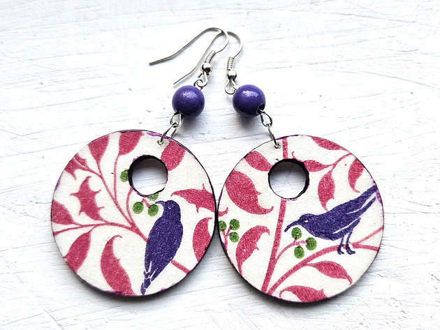 kolczyki drewniane Ptaszki na gałązkach