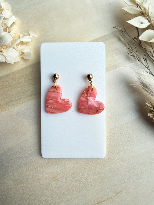 kolczyki z masy plastycznej Kolczyki Serca duże wiszące - brzoskwiniowe