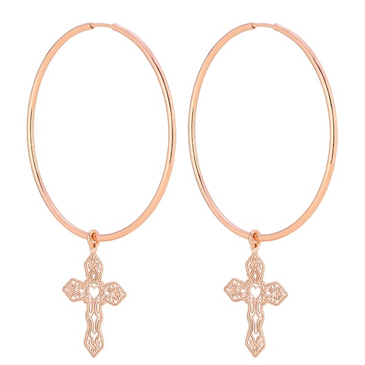 kolczyki srebrne Kolczyki duże koła z krzyżami z różowego złota