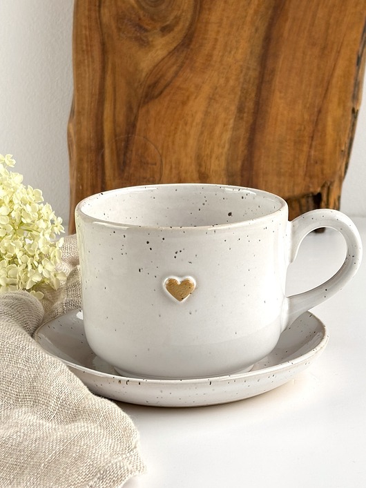 filiżanki Filiżanka ceramiczna ok. 350 ml - Biała z sercem