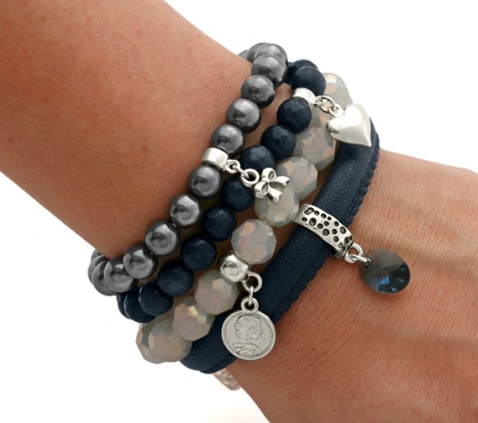 Navy blue jade,strap,steel pearl & grey crystals Lavoga