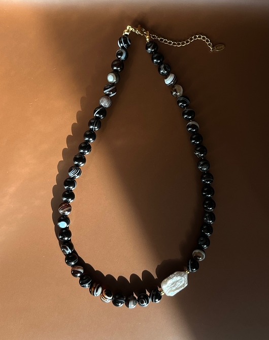 chokery Choker z czarnego sardonyksu i perły