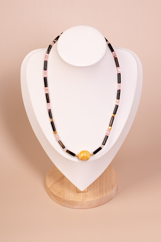 naszyjniki - inne Naszyjnik tygrysie oko i bursztyn bałtycki