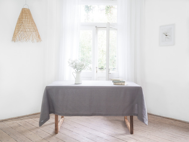 obrusy i serwetki Lniany obrus z listwą  heavy linen TRUE GRAY