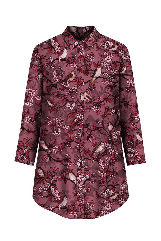 sukienki mini damskie Bordowa KOSZULA oversize/szmizjerka, autorski print kwiatowy 100% wiskoza