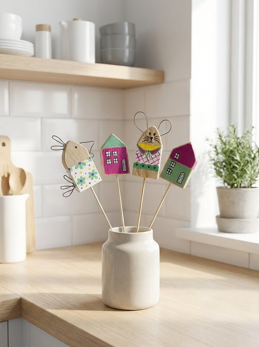 ozdoby wielkanocne Zestaw Wielkanocny Drewniane Ozdoby  na piku w Stylu Skandynawskim