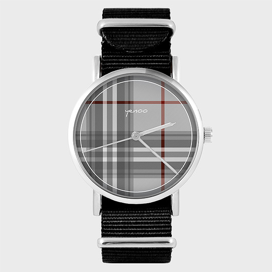 zegarki unisex Zegarek - Szkocka krata - czarny, nylonowy