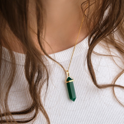 złote naszyjniki Naszyjnik zielony onyks srebro 925 pozłacane