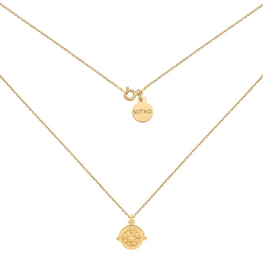 złote naszyjniki Złoty obrotowy dwustronny naszyjnik z górami i różą wiatrów