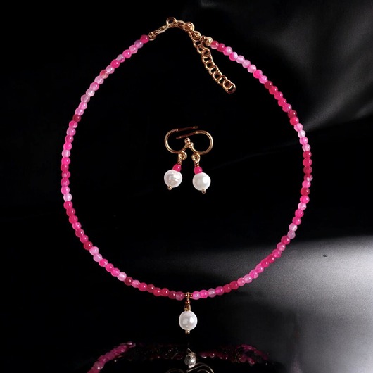 komplet biżuterii RAZEM TANIEJ! naszyjnik & kolczyki : fuchsia & pearl collection