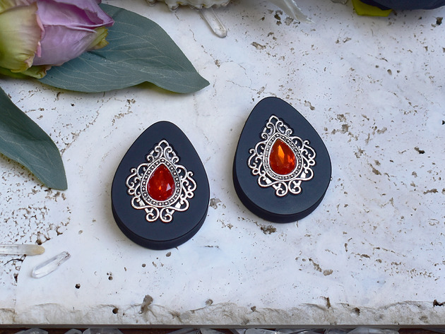 biżuteria różna Tunele do uszu 34-60mm / łezki z wiktoriańską ozdobą i kryształkiem