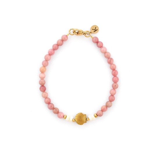 bransoletki z kamieni naturalnych Bransoletka z pudrowych Rodonitów z muszelką i Howlitem