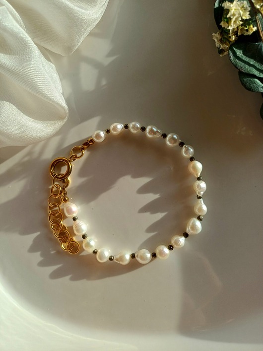 bransoletki - inne Bransoletka perła naturalna, piryt