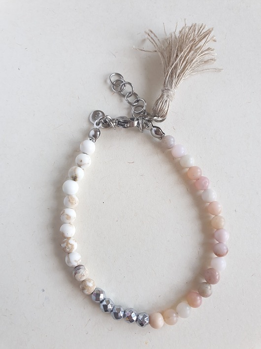 bransoletki z kamieni naturalnych Bransoletka MULTI opal indyjski różowy, howlit, lniany chwost