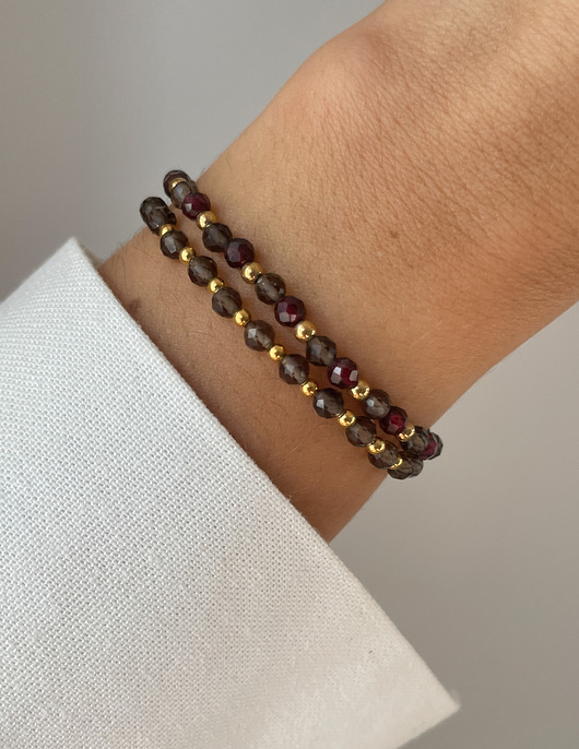 bransoletki z kamieni naturalnych Bransoletki na gumce - granat, kwarc dymny