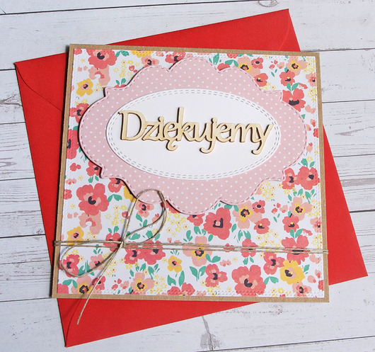 kartki scrapbooking DZIĘKUJEMY : kartka handmade : podziękowanie