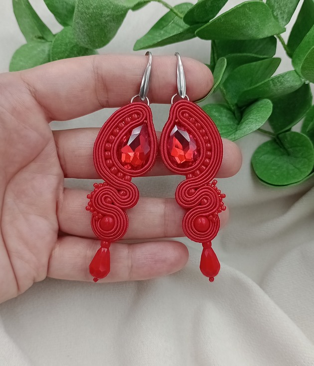 kolczyki soutache Kolczyki sutasz, czerwone kolczyki sutasz, czerwone kolczyki