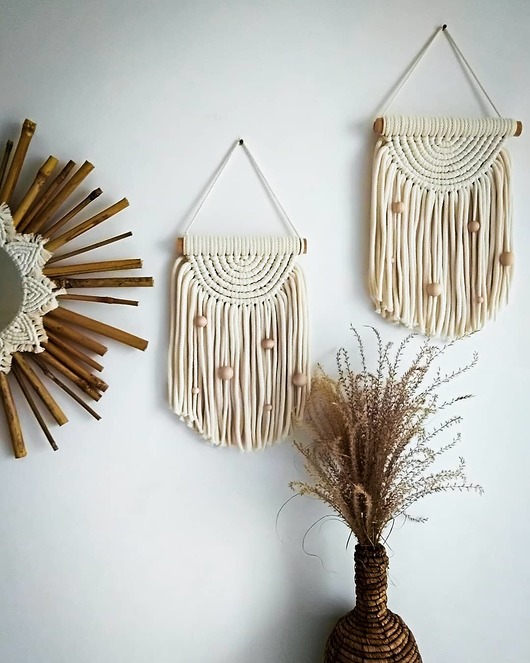 Makrama Boho ecru z drewnianymi koralikami Zaplątana W Sznurki