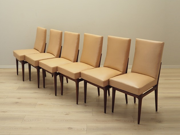 krzesła Komplet sześciu krzeseł mahoniowych, włoski design, lata 60, Włochy