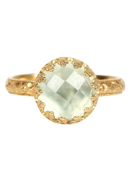 pierścionki złote Złoty pierścionek Princess z zielonym prehnitem w stylu Vintage