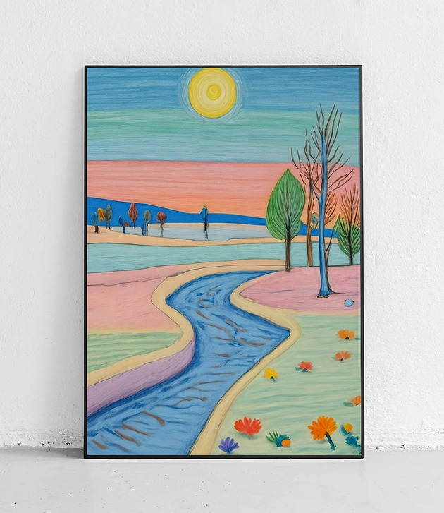 plakaty Plakat Pastelowa rzeka i drzewa
