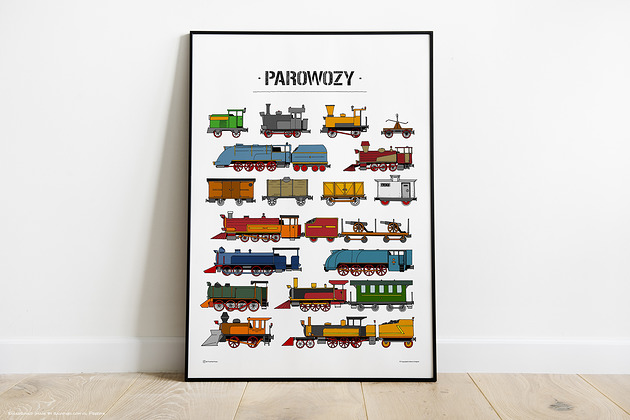 obrazy i plakaty do pokoju dziecięcego Wielki plakat z parowozami! 50x70cm!