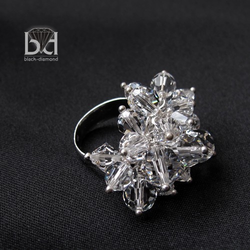 XXL pierścień kryształ Swarovski Black Diamond