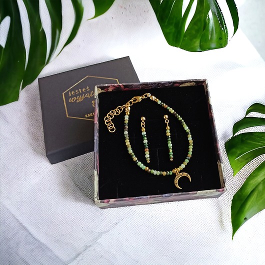 komplet biżuterii Komplet : LUNULA jadeit zielono-brązowy