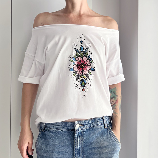 t-shirt damskie Kwiat  różowy Biały Oversize