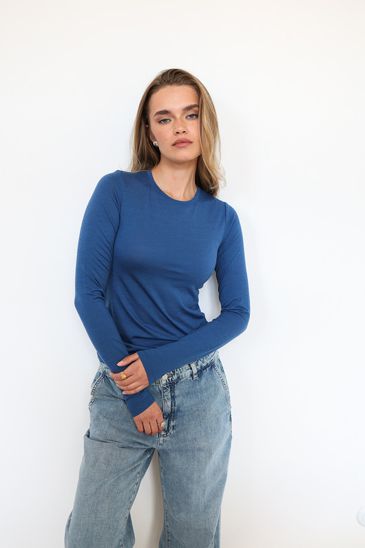 bluzki z długim rękawem damskie Bluzka Pure merino granatowa