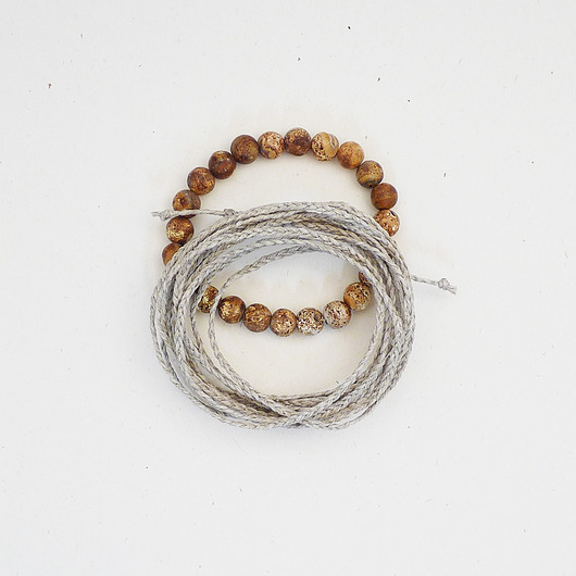 bransoletki - inne Jaspis kalahari + bransoletka lniana