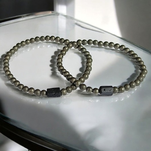 bransoletki z kamieni naturalnych KOMPLET dla PARY : piryt & czarny turmalin