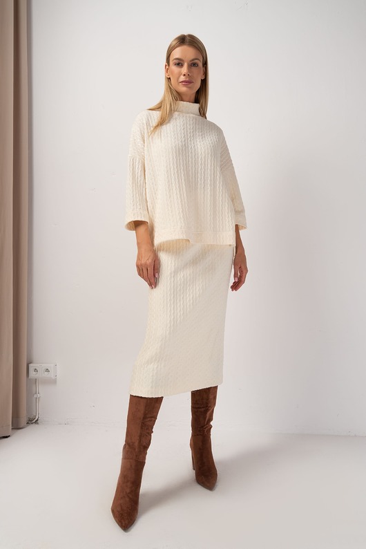 spódnice midi COLA - spódnica ołówkowa midi z wysokim stanem ecru