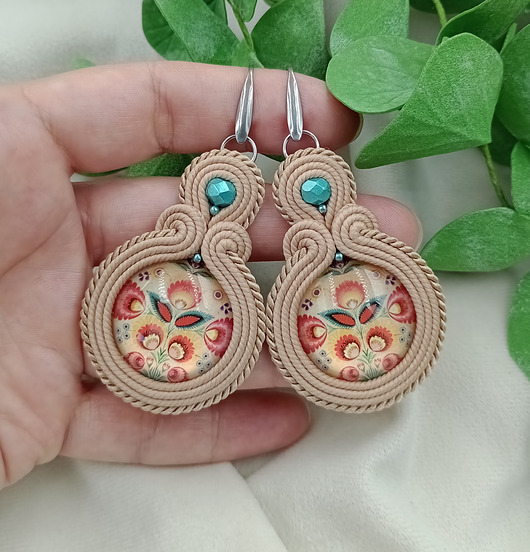 kolczyki soutache Kolczyki soutache łowickie folkowe polski folk wycinanka