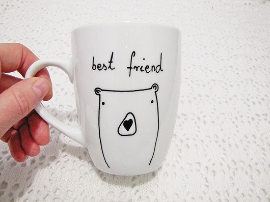 Kubek ręcznie malowany best friend z miśkiem MUKI design
