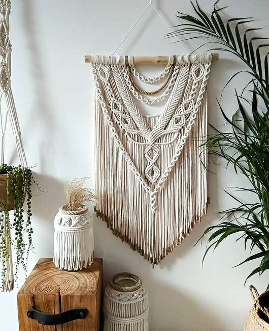 Makrama Boho ecru Zaplątana W Sznurki