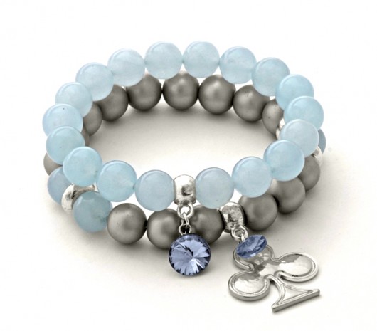 Light denim & gray set with crystals pendant. Lavoga