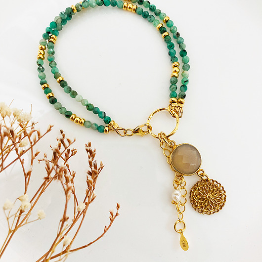 Bransoletka szmaragdy, kamienie naturalne Anemon Atelier