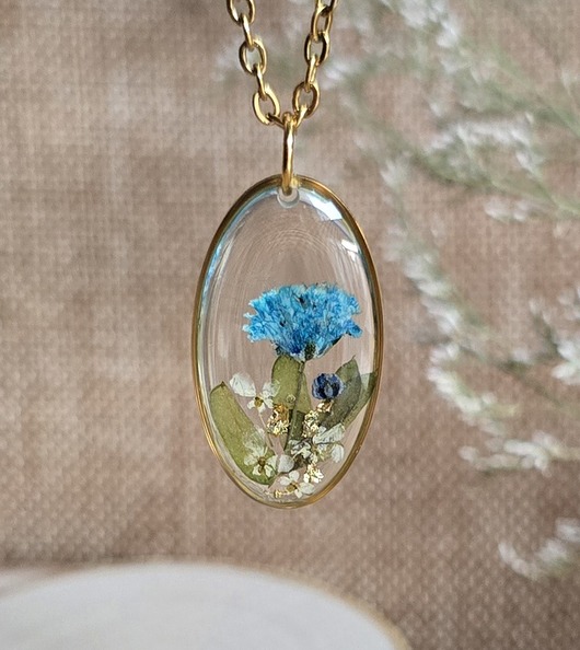 wisiory Wieczne kwiaty złota zawieszka prawdziwe kwiaty niebieskie