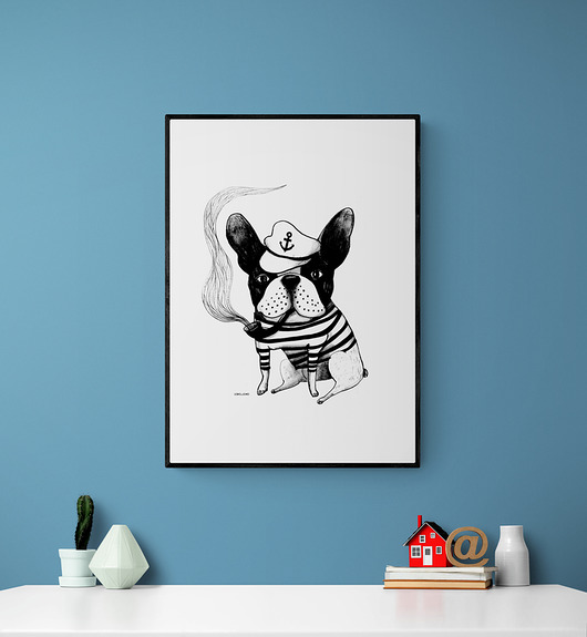 Duża grafika z Buldogiem Francuskim 50x70 cm Friedman Jewelry
