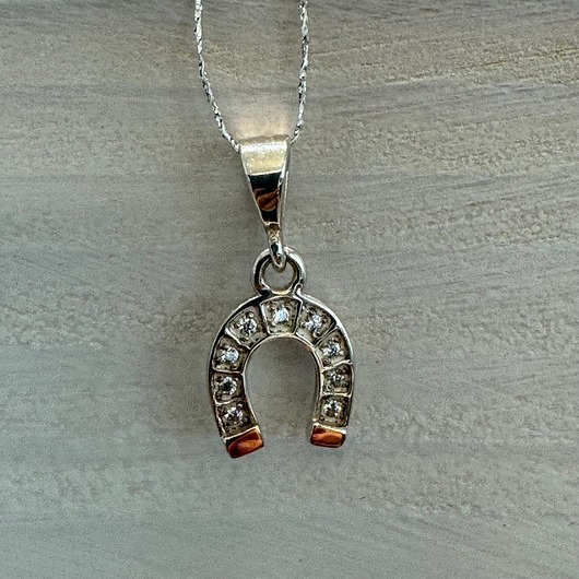 srebrne naszyjniki Naszyjnik srebrny 925 z podkową z cyrkoniami i końcówkami ze złota 585