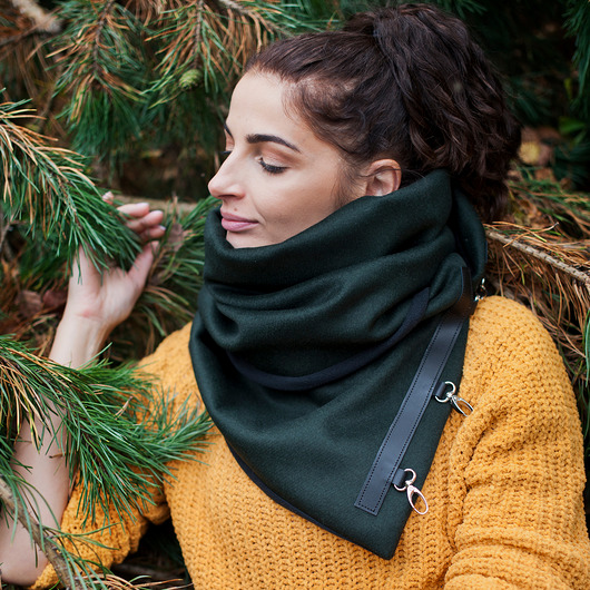 szale damskie Zimowy szal wełniany - butelkowa zieleń