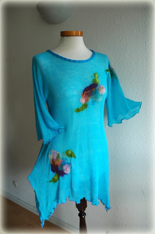  Turquoise tunic malowane lnem
