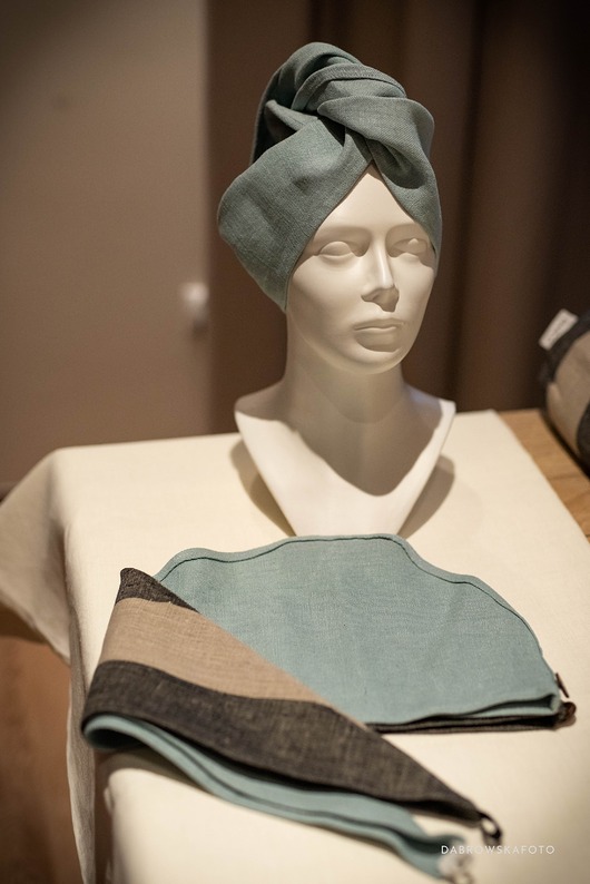 apaszki Lniany turban kąpielowy szary błękit